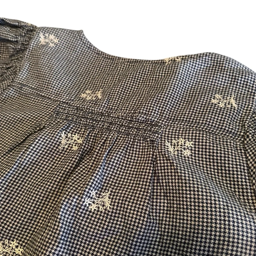 Madewell Black Gingham Floral Blouse S Embroidered Puff Sleeve Cottagecore Top